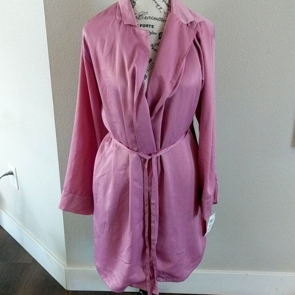 State of Day Crepe de Chine Self-Tie Robe Women's S Mauve Orchid Long Sleeve